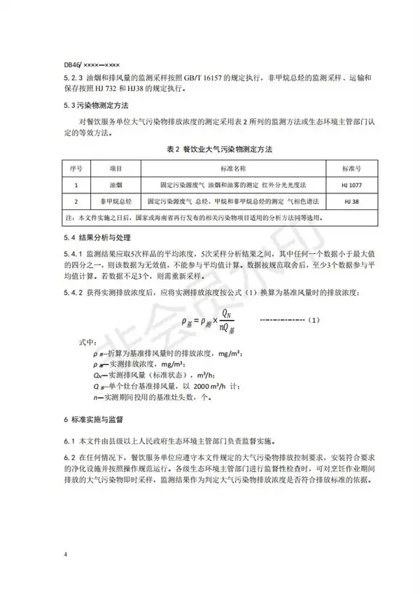 餐饮业大气污染物排放标准