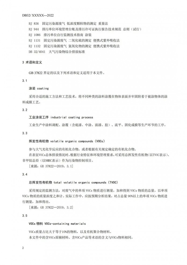 工业涂装工序大气污染物排放标准